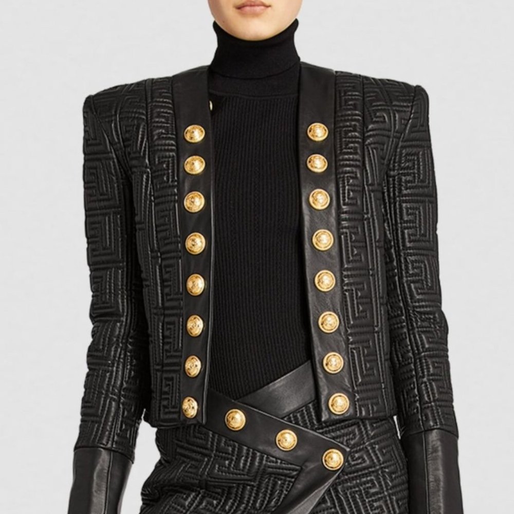 Balmain Monogram-Quilted Leather Jacket